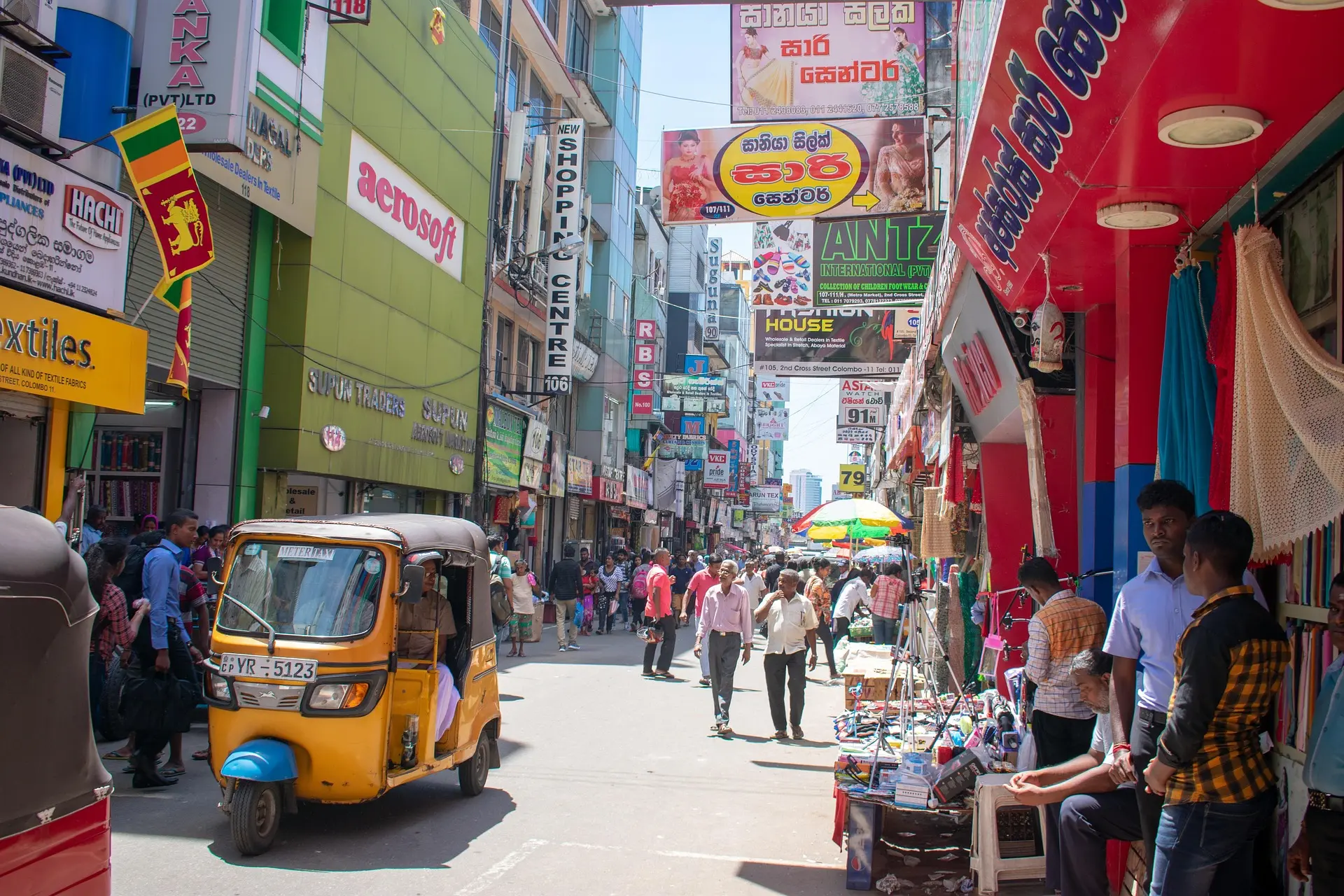 Aerial view of a busy Sri Lankan street market